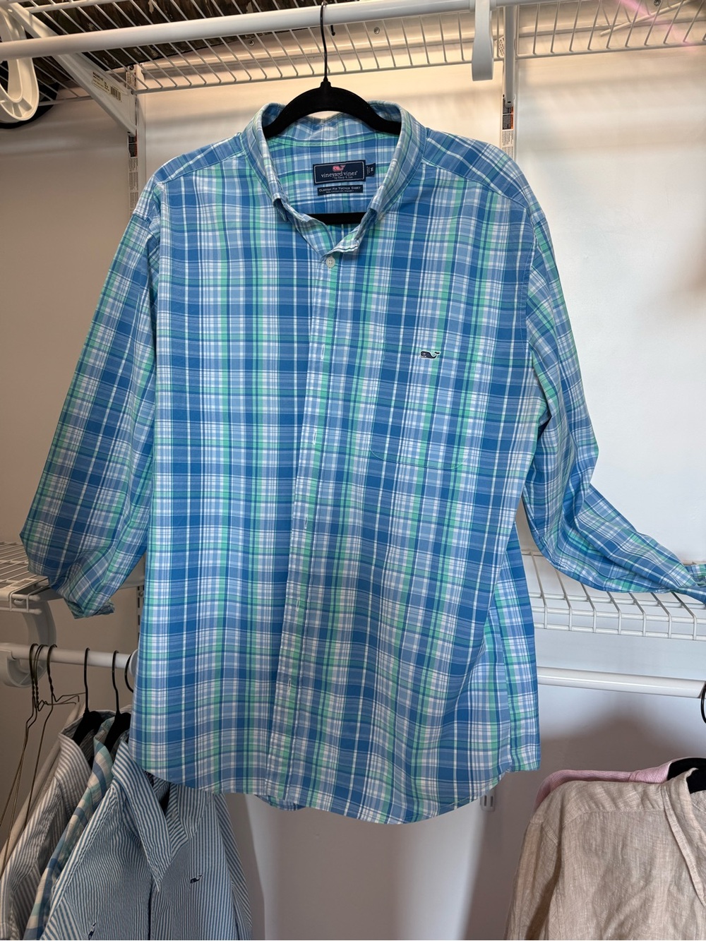 Vineyard Vines Light Blue, Navy & Aqua Plaid Button-Down Shirt
